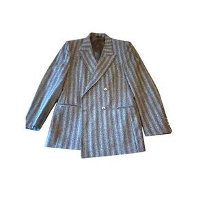 Daniel Hechter Mens Striped Double-Breasted Suit Jacket Blazer Gray Wool 44R